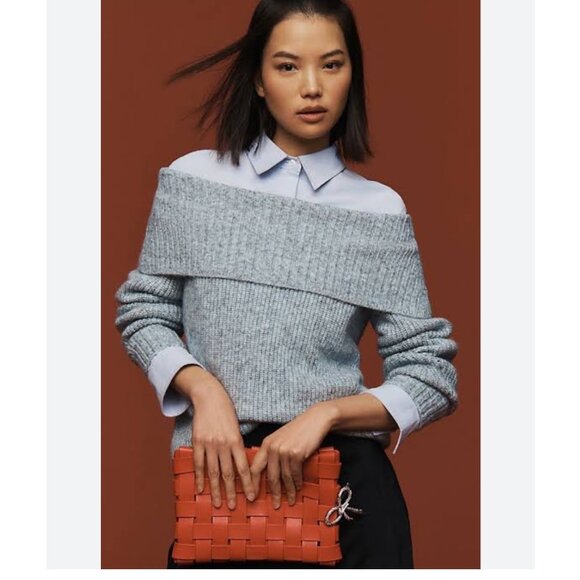 Anthropologie Pilcro Off-The-Shoulder Long-Sleeve Grey‎ Sweater Size S NWT - Picture 1 of 6